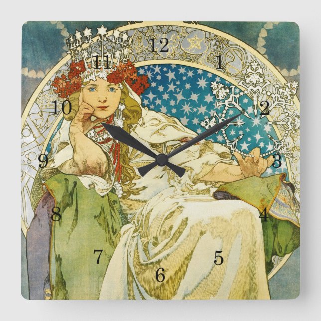 Reloj Cuadrado Alphonse Mucha Princess Hyacinth Art Nouveau (Anverso)