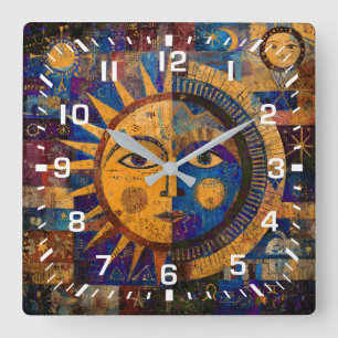 Reloj Cuadrado Alquimia Mística del Sol y la Luna Celestiales