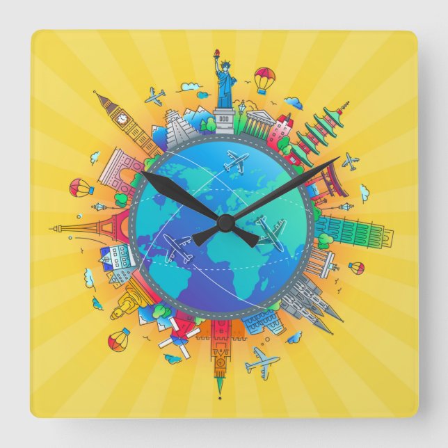 Reloj Cuadrado Alrededor del Mundo (Anverso)
