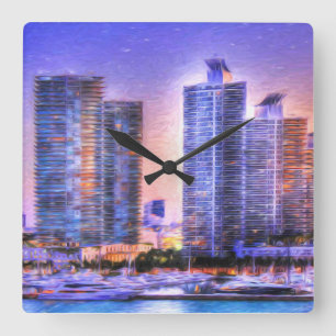 Reloj Cuadrado Amanecer del horizonte vibrante de Miami