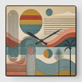 Reloj Cuadrado Amanecer en la playa de arte moderno de mediados d