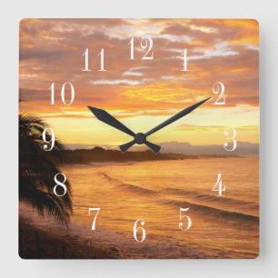 Reloj Cuadrado Amanecer en los Trópicos Playa Tropical