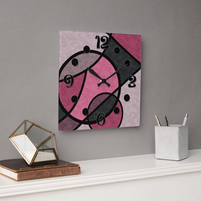 Reloj Cuadrado Amanecer rosa, abstracto (Oficina)