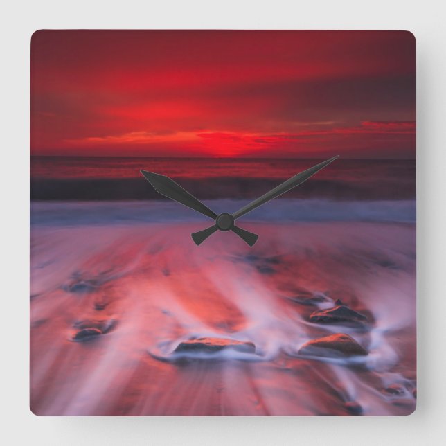 Reloj Cuadrado Amanecer sobre el mar tempestuoso (Anverso)