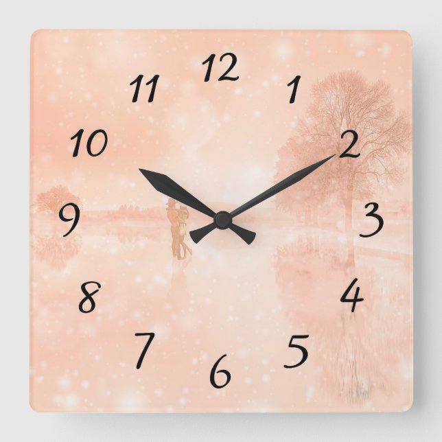 Reloj Cuadrado Amantes en un estanque congelado (Anverso)