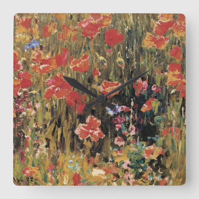 Reloj Cuadrado Amapolas por Robert Vonnoh, Impresionismo Antiguo (Anverso)