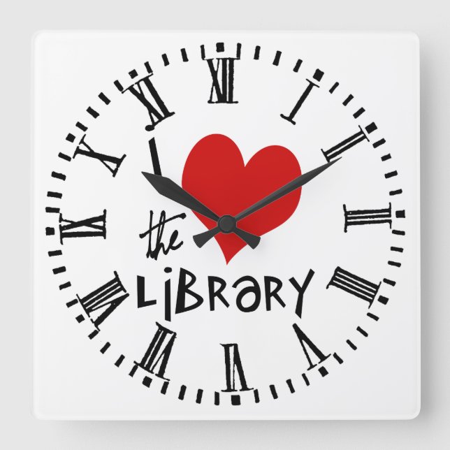 Reloj Cuadrado Amar la biblioteca (Anverso)