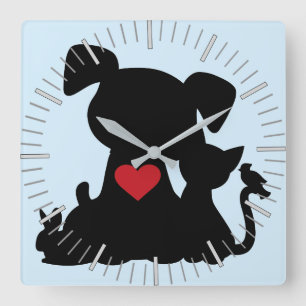 Reloj Cuadrado Amar la pipa y la silueta gatita