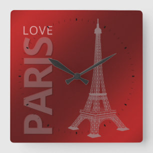 Reloj Cuadrado Amar París rojo oscuro