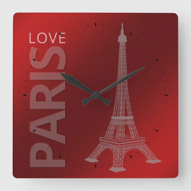 Reloj Cuadrado Amar París rojo oscuro (Anverso)