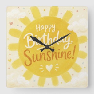 Reloj Cuadrado Amarillo Alegre Sol Feliz Cumpleaños