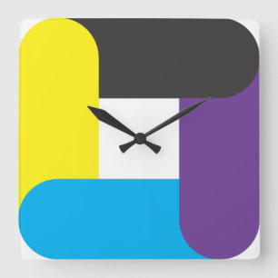 RELOJ CUADRADO AMARILLO, AZUL, MAGENTA Y NEGRO