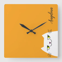 Reloj Cuadrado Amarillo blanco divertido del monograma del gato