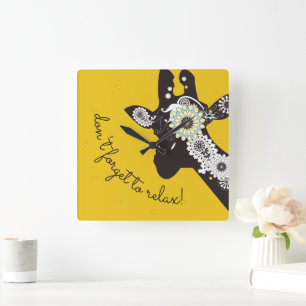 Reloj Cuadrado Amarillo Divertido Jirafa Funky Relajación