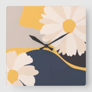 Reloj Cuadrado Amarillo floral abstracto moderno