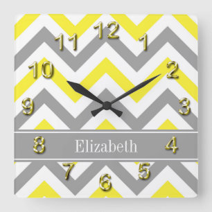 Reloj Cuadrado Amarillo Gris Oscuro Blanco LG Chevron Gris Monogr