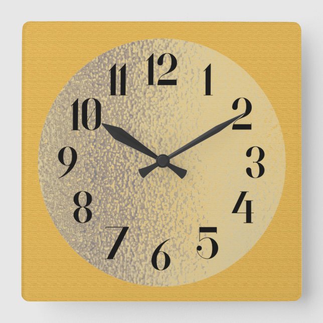 Reloj Cuadrado Amarillo Mostaza con Centro de Oro Transparente (Anverso)