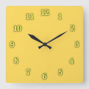 Reloj Cuadrado Amarillo mostaza sólido con números amarillos