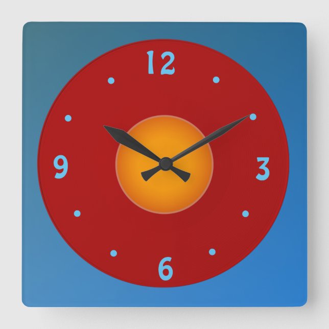 Reloj Cuadrado Amarillo Rojo/Azul Naranja>Reloj de cocina (Anverso)