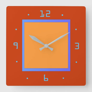 Reloj Cuadrado Amarillo rojo y óvulo con guarnecido azul > Reloje