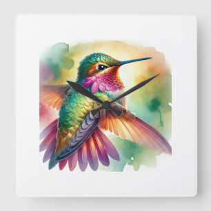 Reloj Cuadrado Amazilia Hummingbird 131024AREF144 - Watercolor