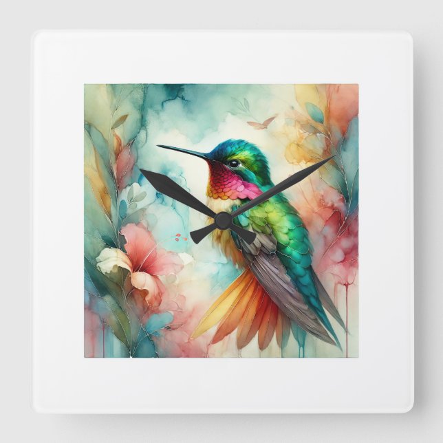 Reloj Cuadrado Amazilia Hummingbird 300824AREF119 - Watercolor (Anverso)