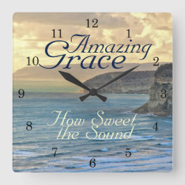Reloj Cuadrado Amazing Grace Hymn Ocean Sunset