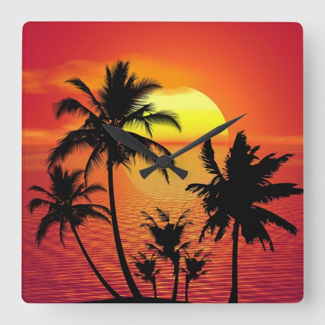 Reloj Cuadrado Amazing sunset with palms on tropical beach (Anverso)