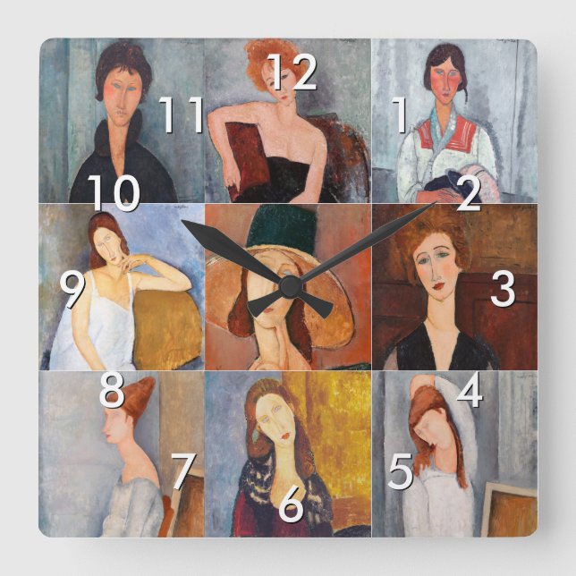 Reloj Cuadrado Amedeo Modigliani - Collage de obras maestras (Anverso)