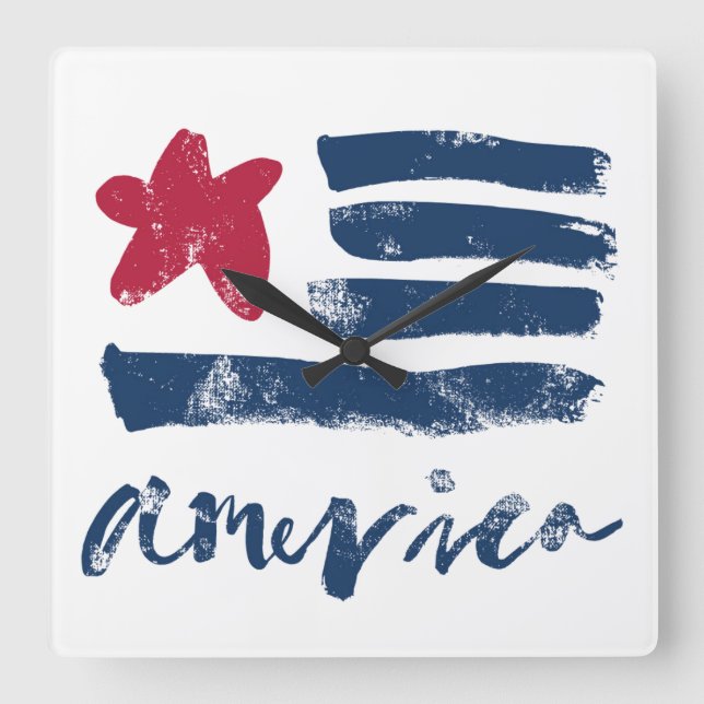 Reloj Cuadrado American Flag Paintstrokes (Anverso)