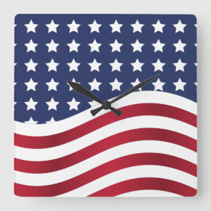 Reloj Cuadrado American Flag Stars & Stripes Square Wall Clock