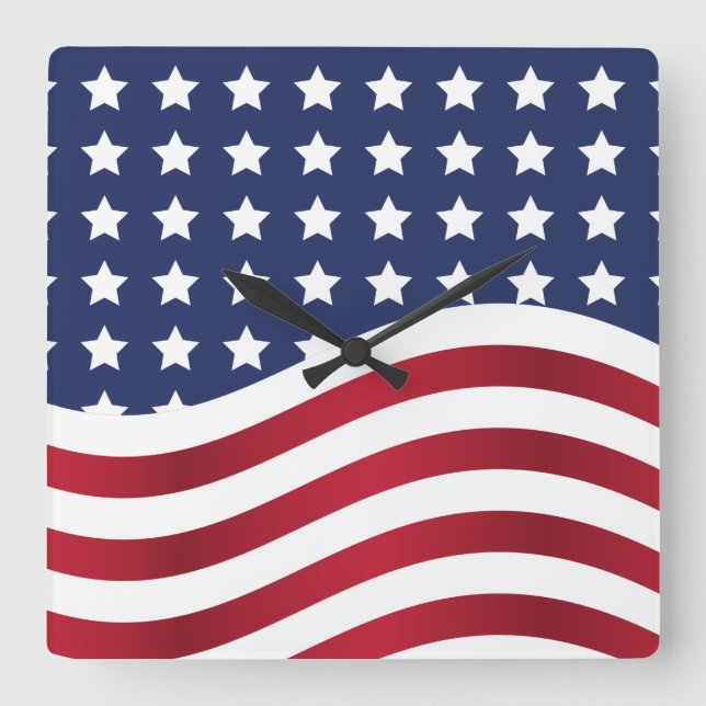 Reloj Cuadrado American Flag Stars & Stripes Square Wall Clock (Anverso)