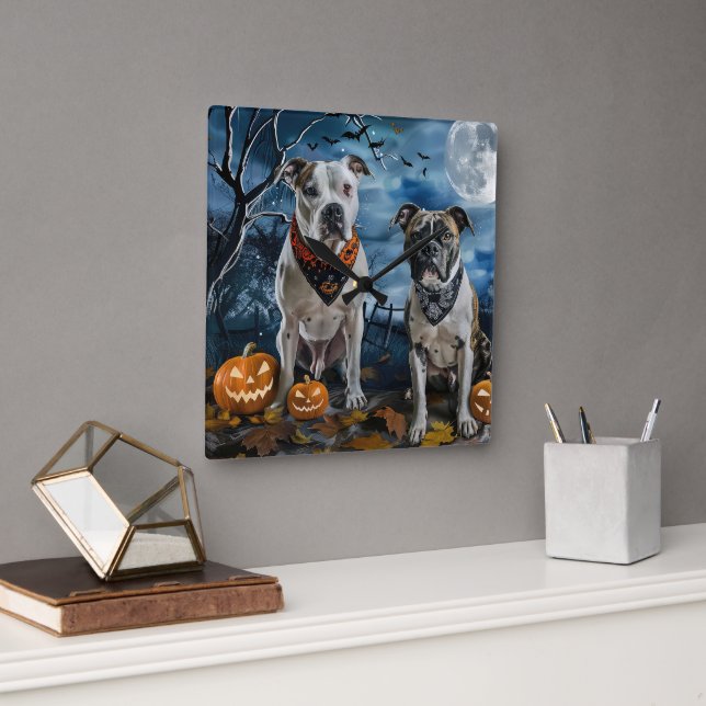 Reloj Cuadrado American Staffordshire Halloween Spooky (Oficina)