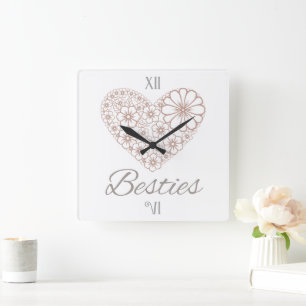 Reloj Cuadrado Amigas Floral Corazón Neutral, Regalo de Amistad