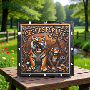 Reloj Cuadrado Amigas Mono Tigre Jungla