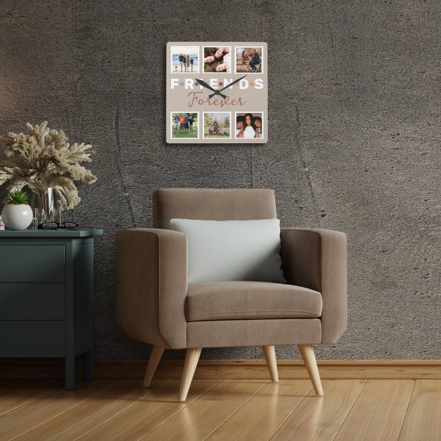 Reloj Cuadrado Amigos Beige Modernos para siempre estilo de sello (Subido por el creador)