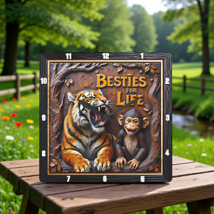 Reloj Cuadrado Amigos del árbol del mono tigre