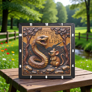 Reloj Cuadrado Amistad de Rata de Serpiente de Madera