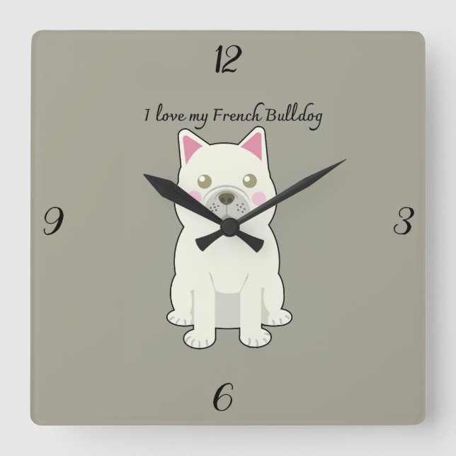 Reloj Cuadrado Amo a mi Bulldog Francés (Anverso)