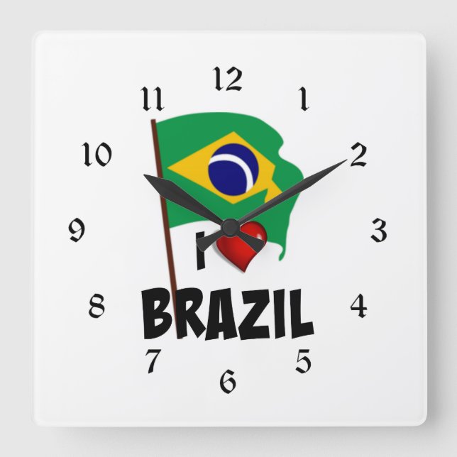 Reloj Cuadrado Amo Brasil, bandera de Brasil (Anverso)
