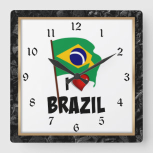 Reloj Cuadrado Amo Brasil, bandera de Brasil con marco