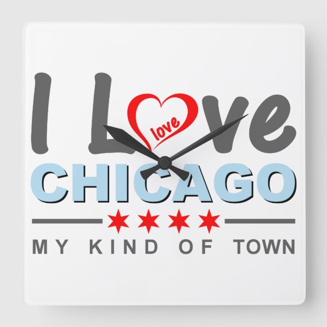 Reloj Cuadrado Amo Chicago, mi clase de ciudad, Illinois (Anverso)