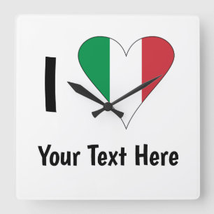Reloj Cuadrado Amo (Corazón Bandera de Italia) Tu Texto