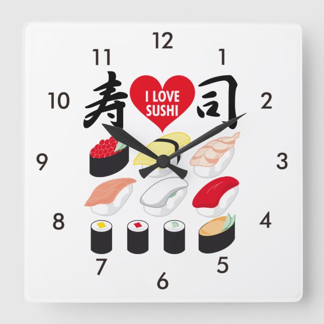 Reloj Cuadrado Amo el sushi (Anverso)
