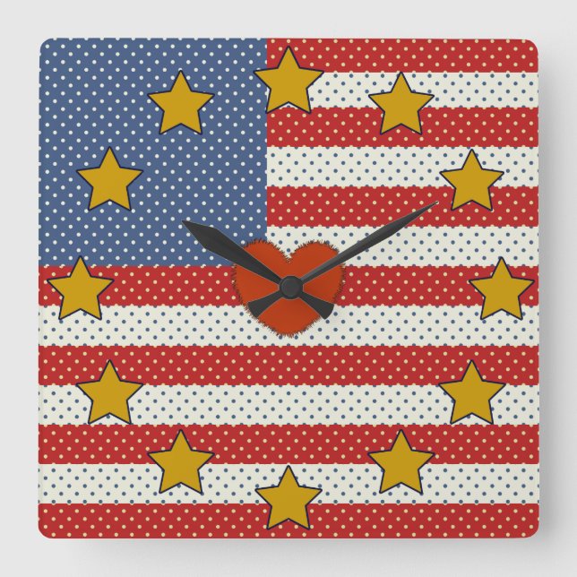 Reloj Cuadrado Amo Estados Unidos - Bandera Roja, Blanca, Azul Po (Anverso)