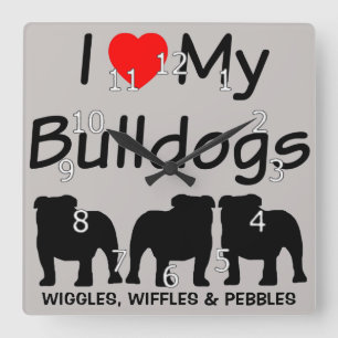 Reloj Cuadrado Amo mis TRES bulldoges