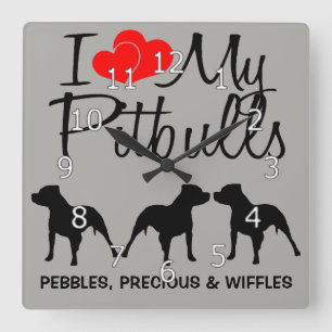 Reloj Cuadrado Amo mis TRES Pitbulls