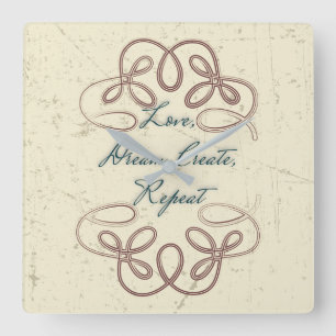 Reloj Cuadrado Amo, sueño, creación, repetición de diseño de folk