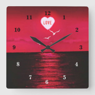 Reloj Cuadrado Amor al atardecer - Romántico - Rojo Negro - Perso