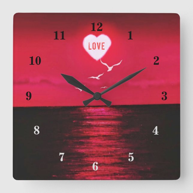Reloj Cuadrado Amor al atardecer - Romántico - Rojo negro - Perso (Anverso)